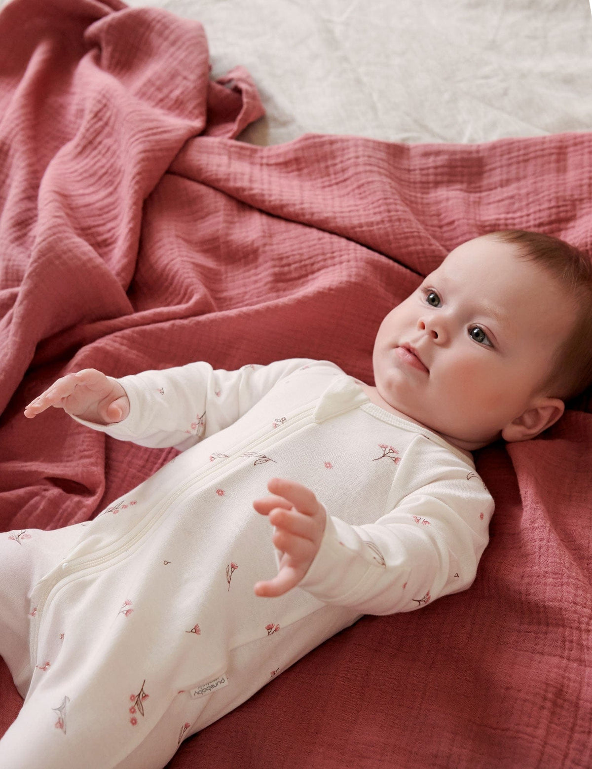 Purebaby 2 Pack Zip Growsuit - Pale Pink Blossom, 0-3M - Image 2