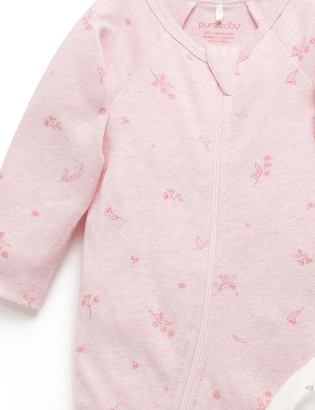Purebaby 2 Pack Zip Growsuit - Pale Pink Blossom, 0-3M - Image 3