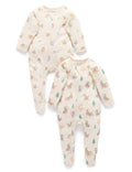 Purebaby 2 Pack Zip Growsuit - Wolf Cub Print, NB