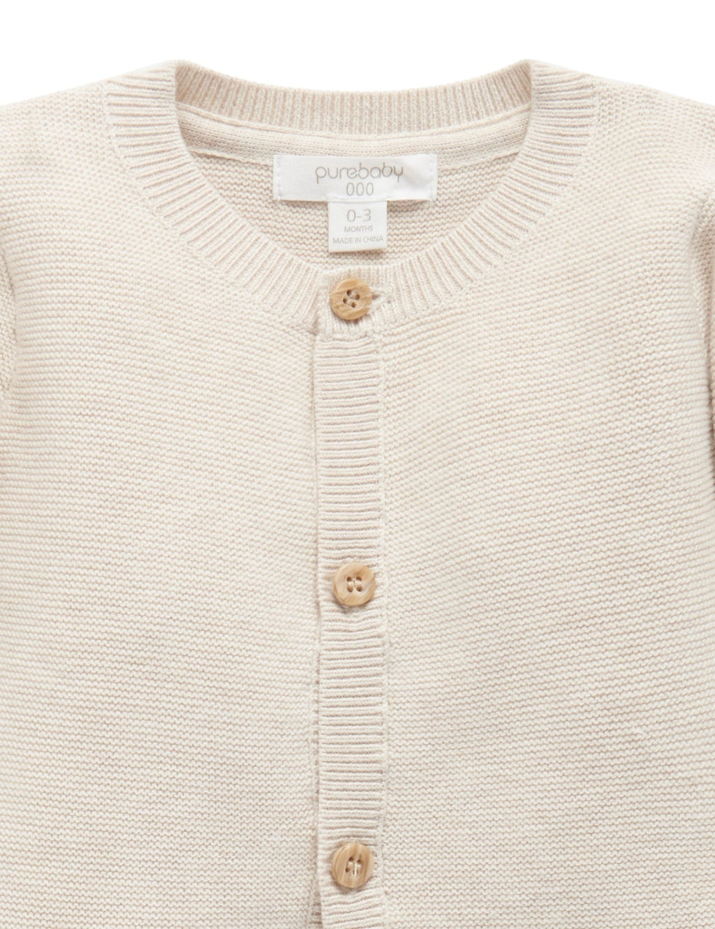 Purebaby Textured Cardigan - Wheat Melange, NB - Image 3