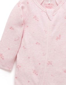 Purebaby Zip Growsuit & Headband Set - Pale Pink Blossom, NB - Image 3