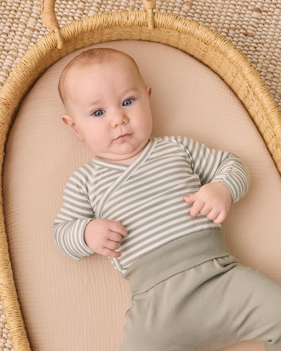Quincy Mae Side Snap Bodysuit + Pant Set - Laurel Stripe, NB - Image 7