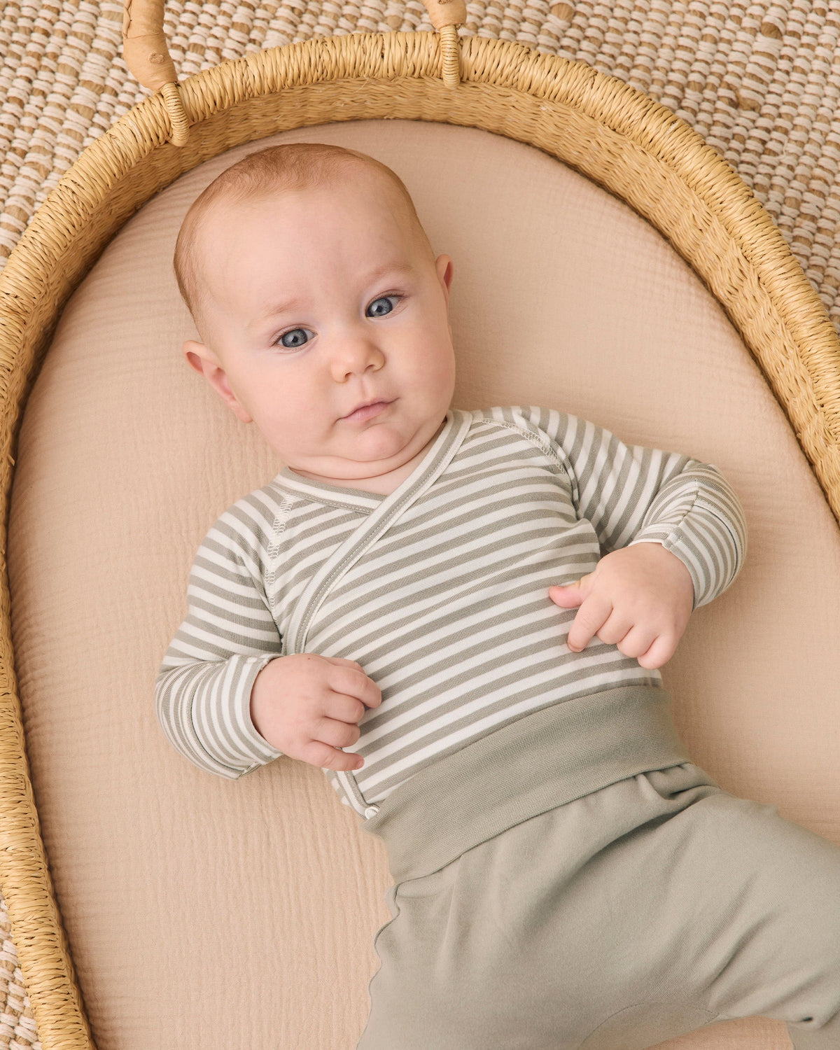 Quincy Mae Side Snap Bodysuit + Pant Set - Laurel Stripe, NB - Image 2