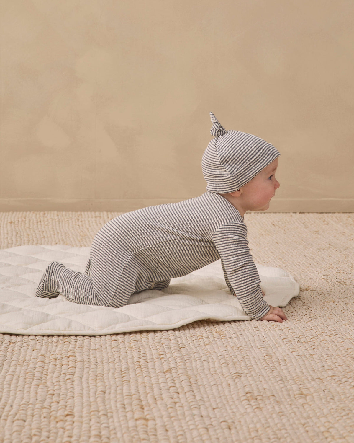 Quincy Mae Waffle Sleep Set - Midnight Microstripe, 0-3M - Image 3
