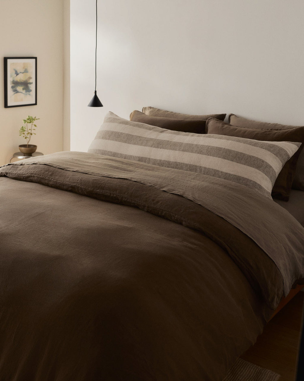 Vintage Linen Body Pillow Cover (Bone and Warm Grey Stripe) - Image 4
